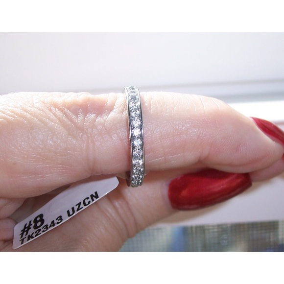 STAINLESS STEEL Cubic Zirconia Eternity Band Ring - Picture 6 of 13